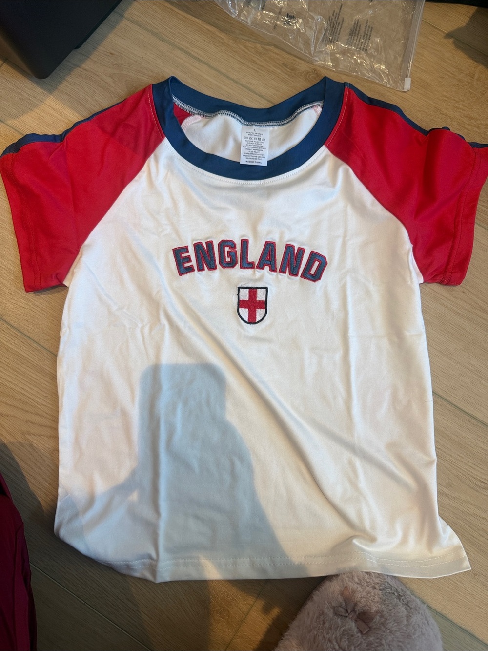 England Logo Raglan Kids Tee - White & Red